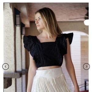 HT 360 Collective 100% Cotton Poplin Black Square Neck Blouse/top Size XS NWT